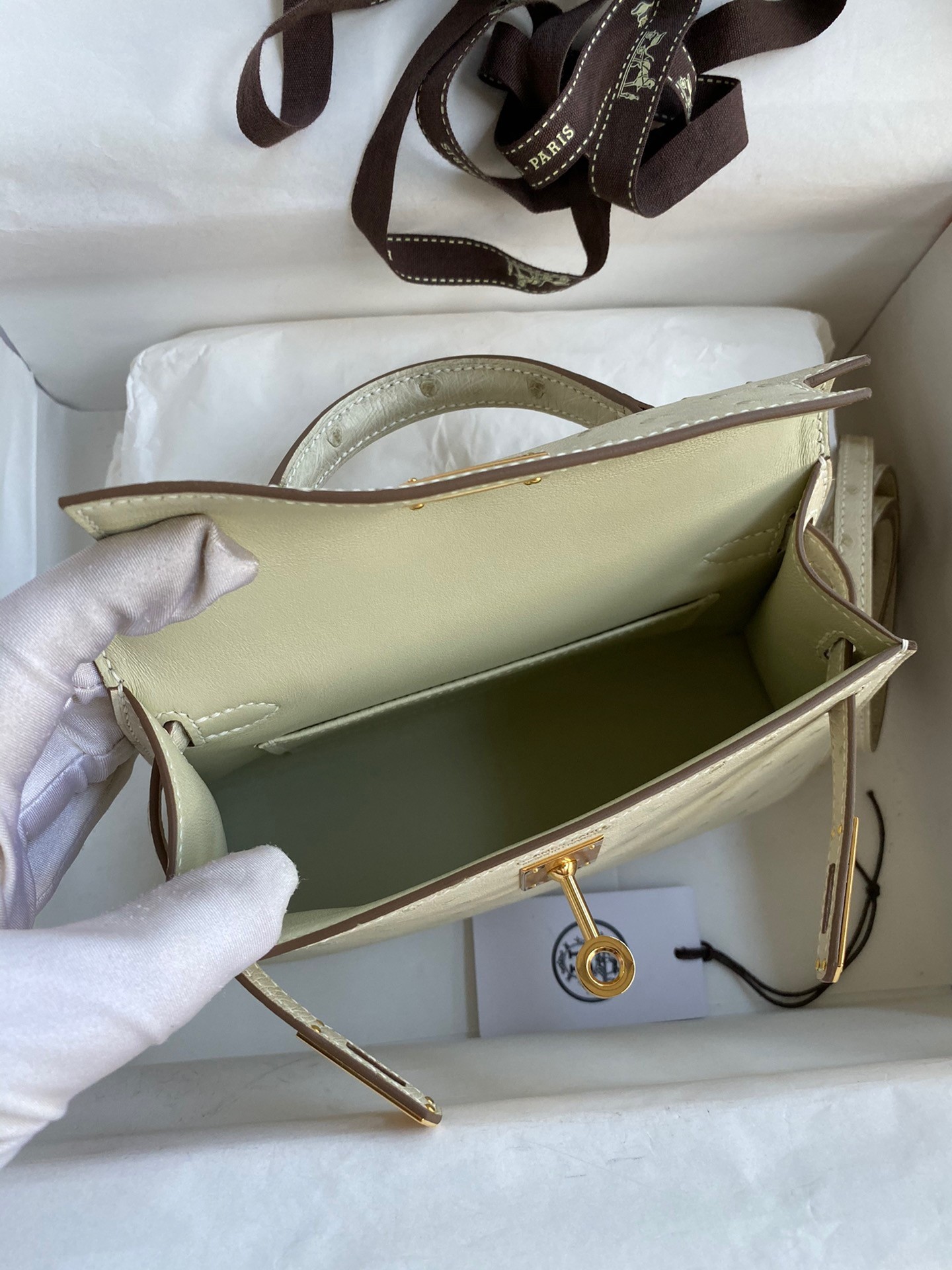H**mes kelly mini ii sellier handmade bag in beton ostrich leather
