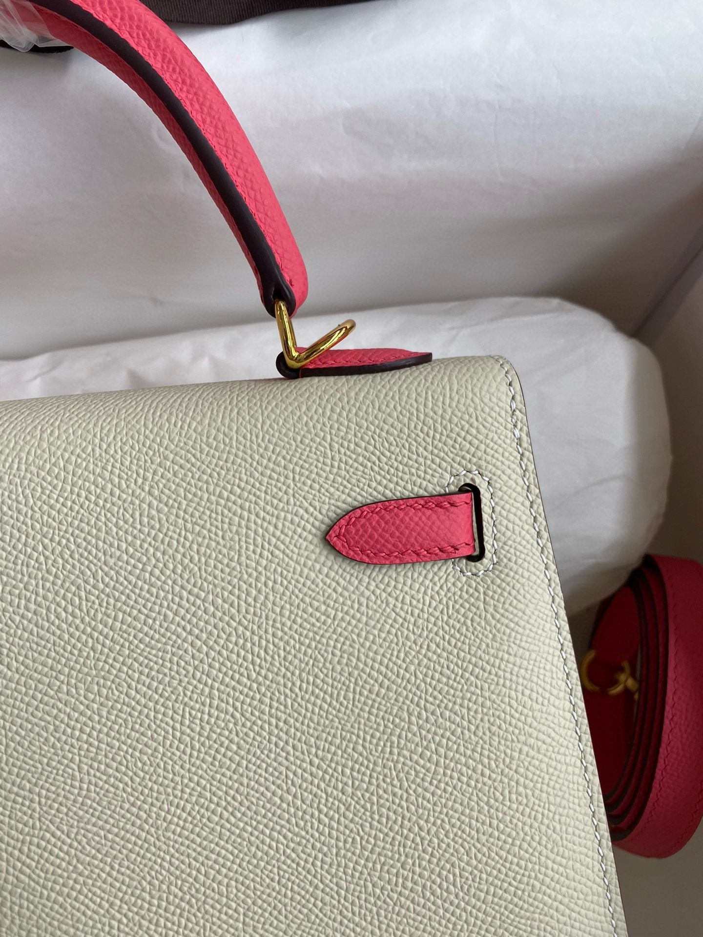 H**mes hss kelly sellier 25 bag in craie and rose lipstick epsom calfskin