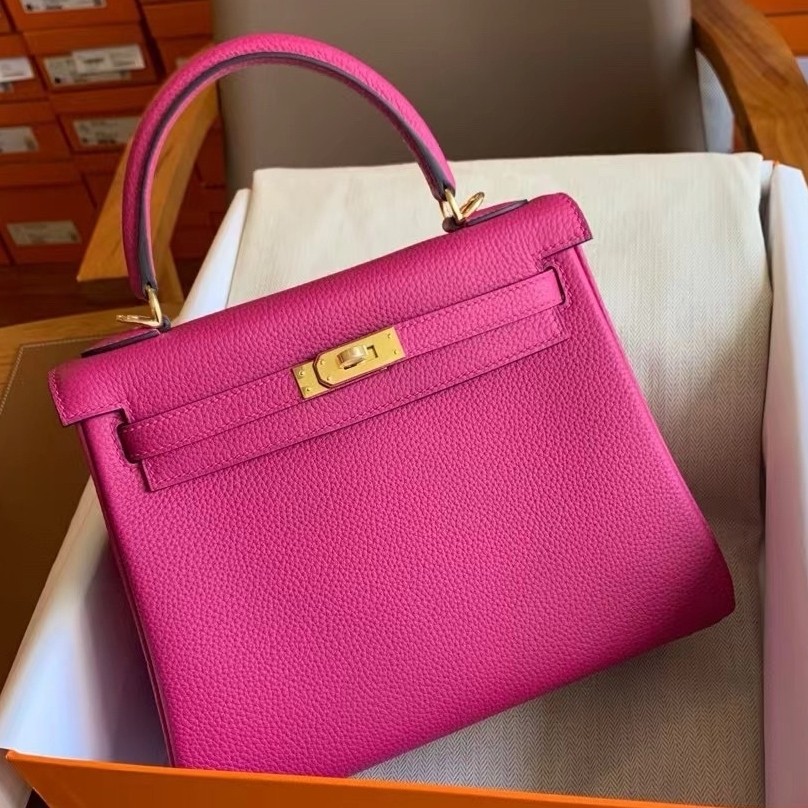 H**mes kelly retourne 25 handmade bag in rose purple clemence leather
