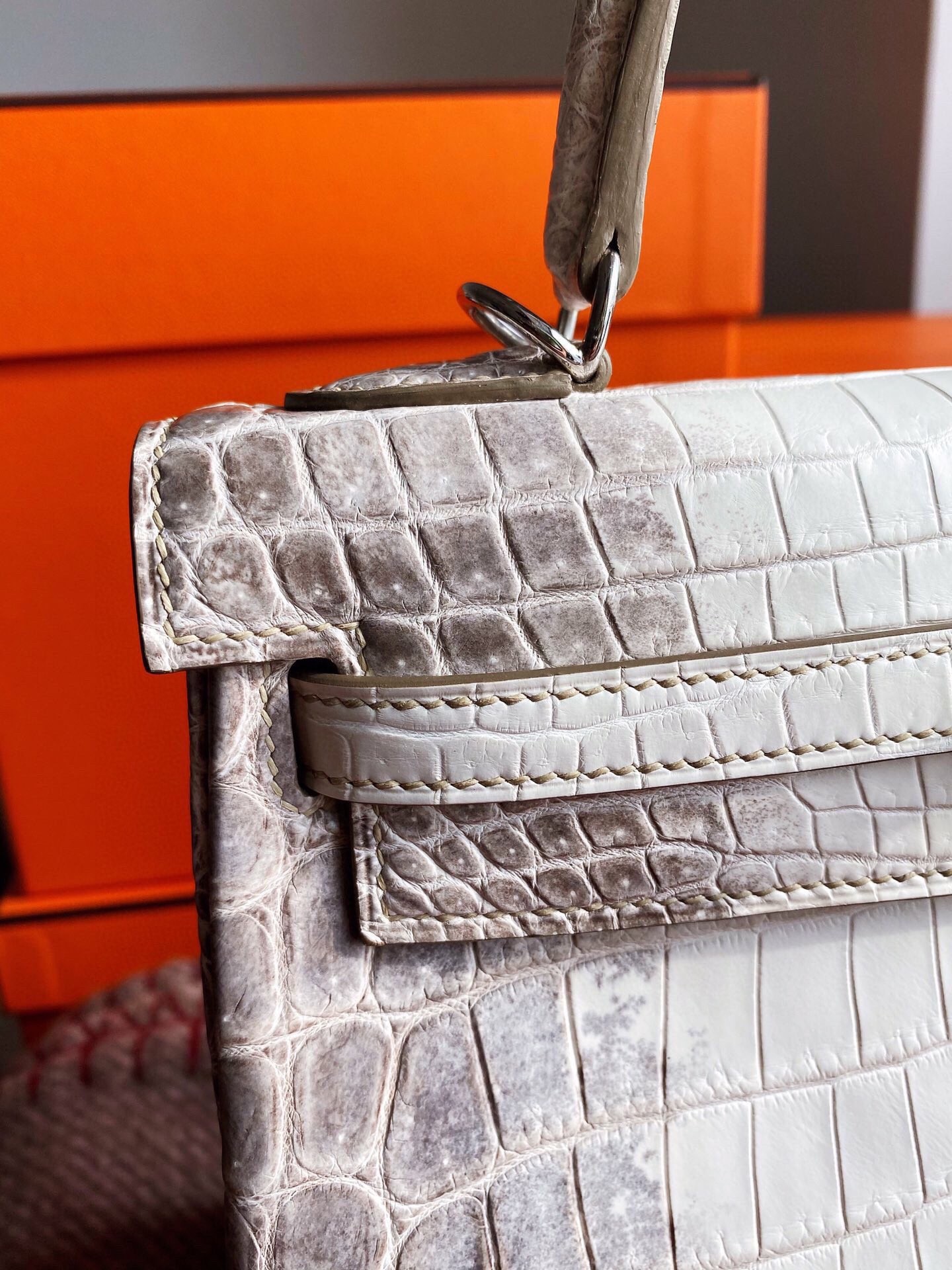 H**mes kelly retourne 25 handmade bag in himalaya crocodile niloticus skin