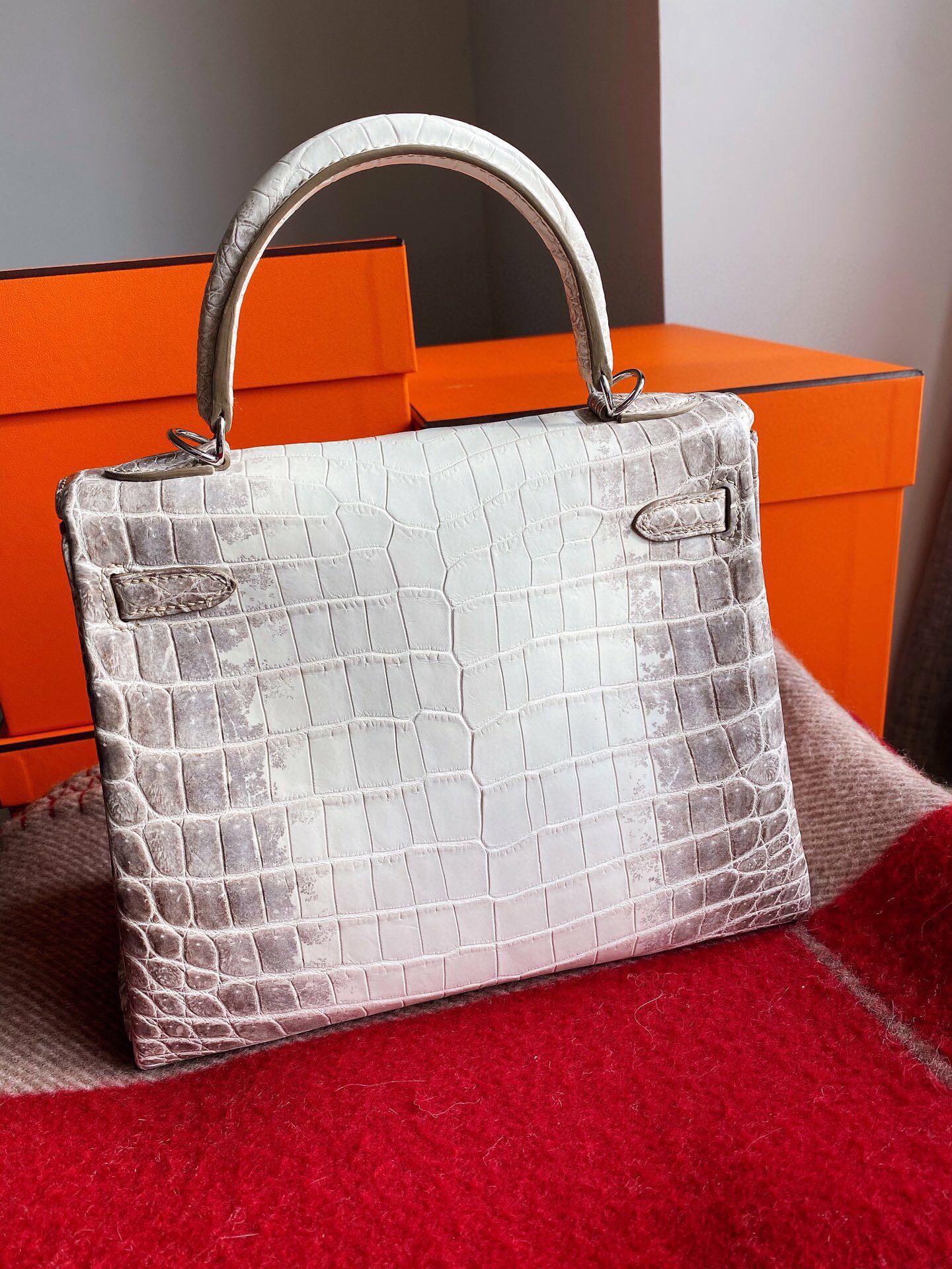 H**mes kelly retourne 25 handmade bag in himalaya crocodile niloticus skin