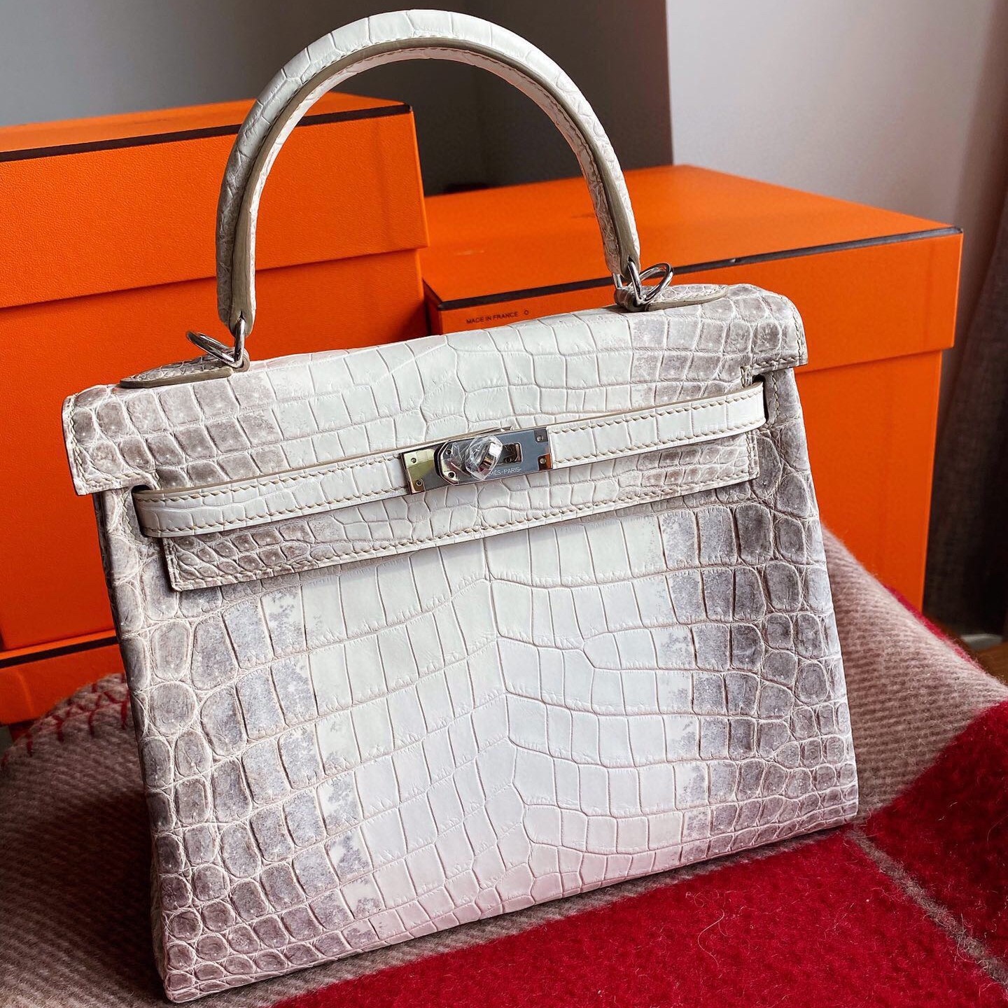 H**mes kelly retourne 25 handmade bag in himalaya crocodile niloticus skin