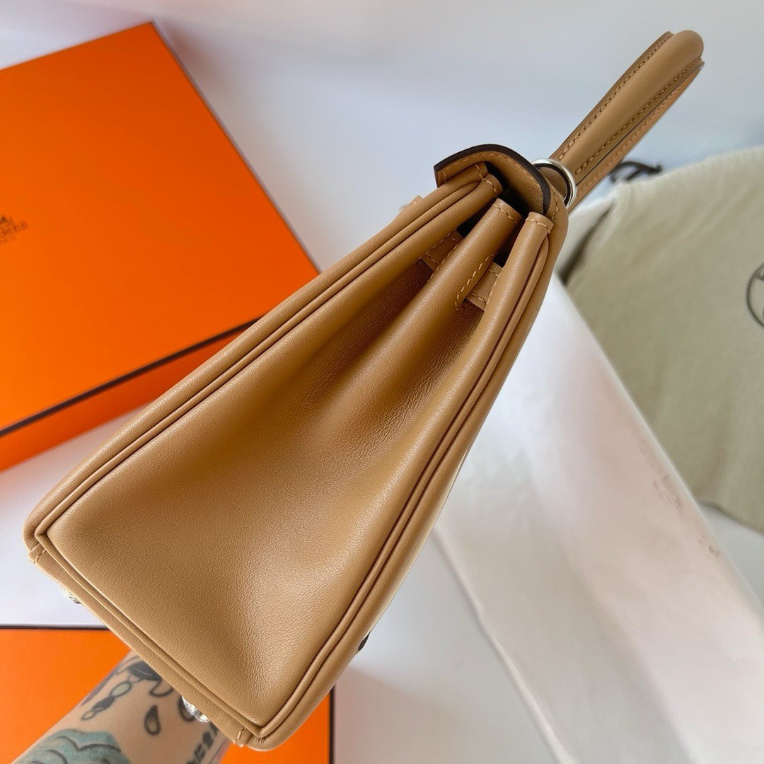 H**mes kelly colormatic 25 handmade bag in chai swifit leather