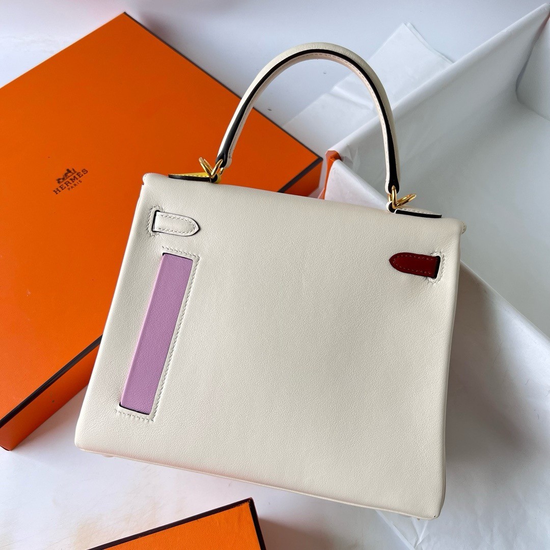 H**mes kelly colormatic 25 handmade bag in nata swifit leather