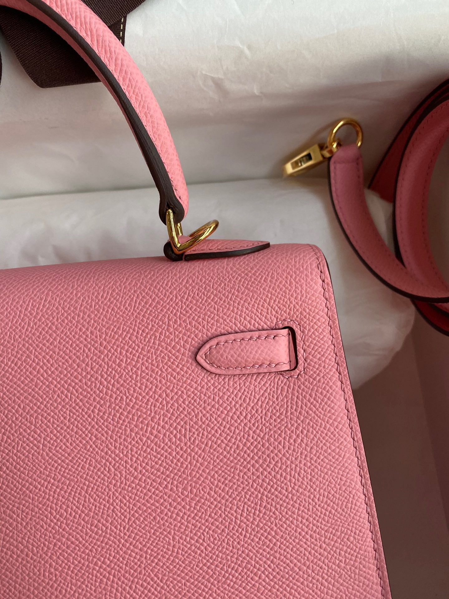 H**mes kelly sellier 25 handmade bag in rose confetti epsom calfskin