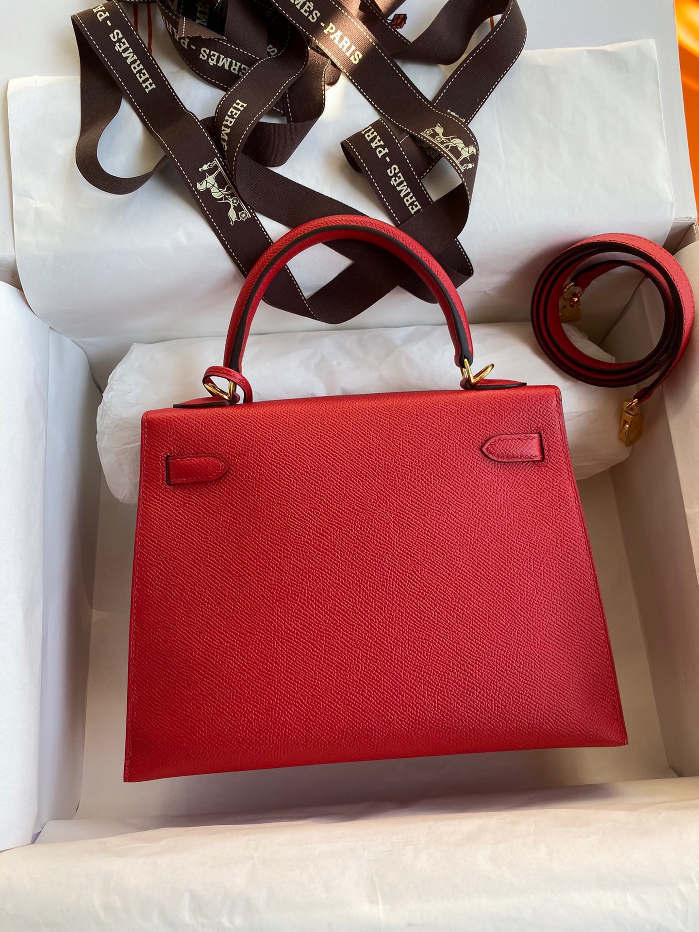 H**mes kelly sellier 25 handmade bag in red epsom calfskin