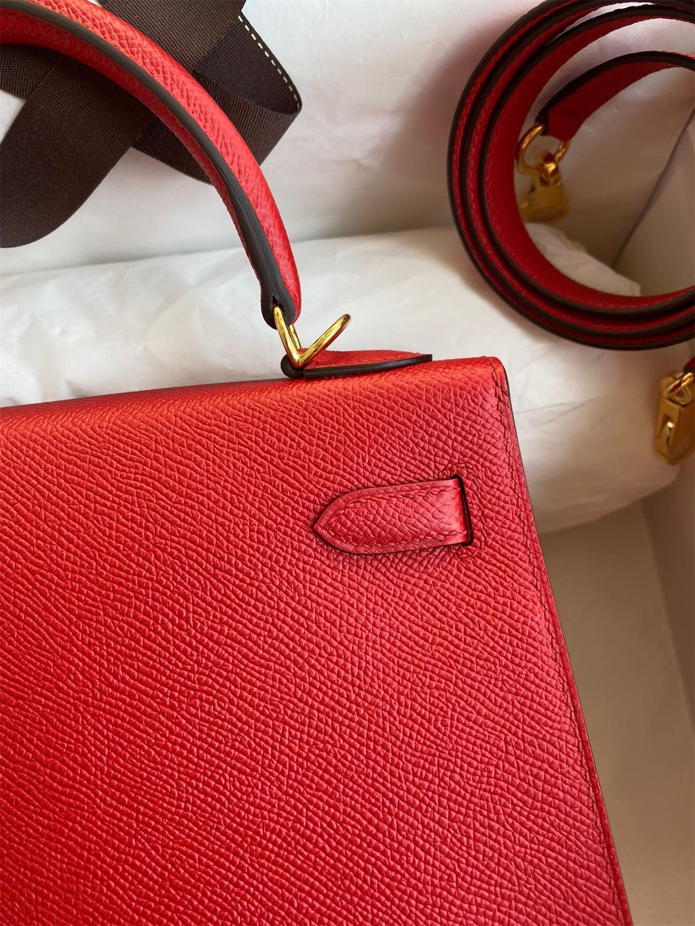 H**mes kelly sellier 25 handmade bag in red epsom calfskin