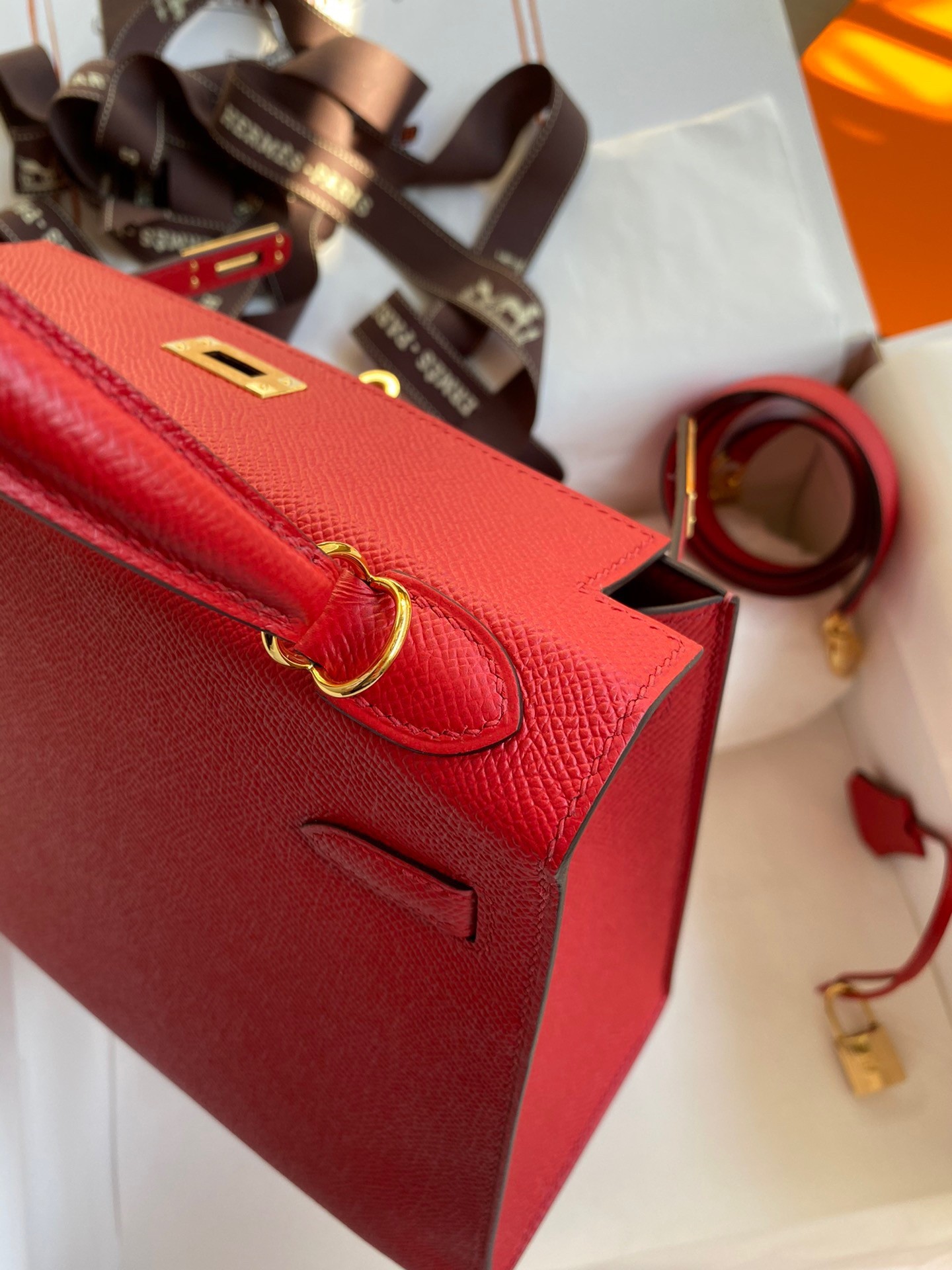 H**mes kelly sellier 25 handmade bag in red epsom calfskin