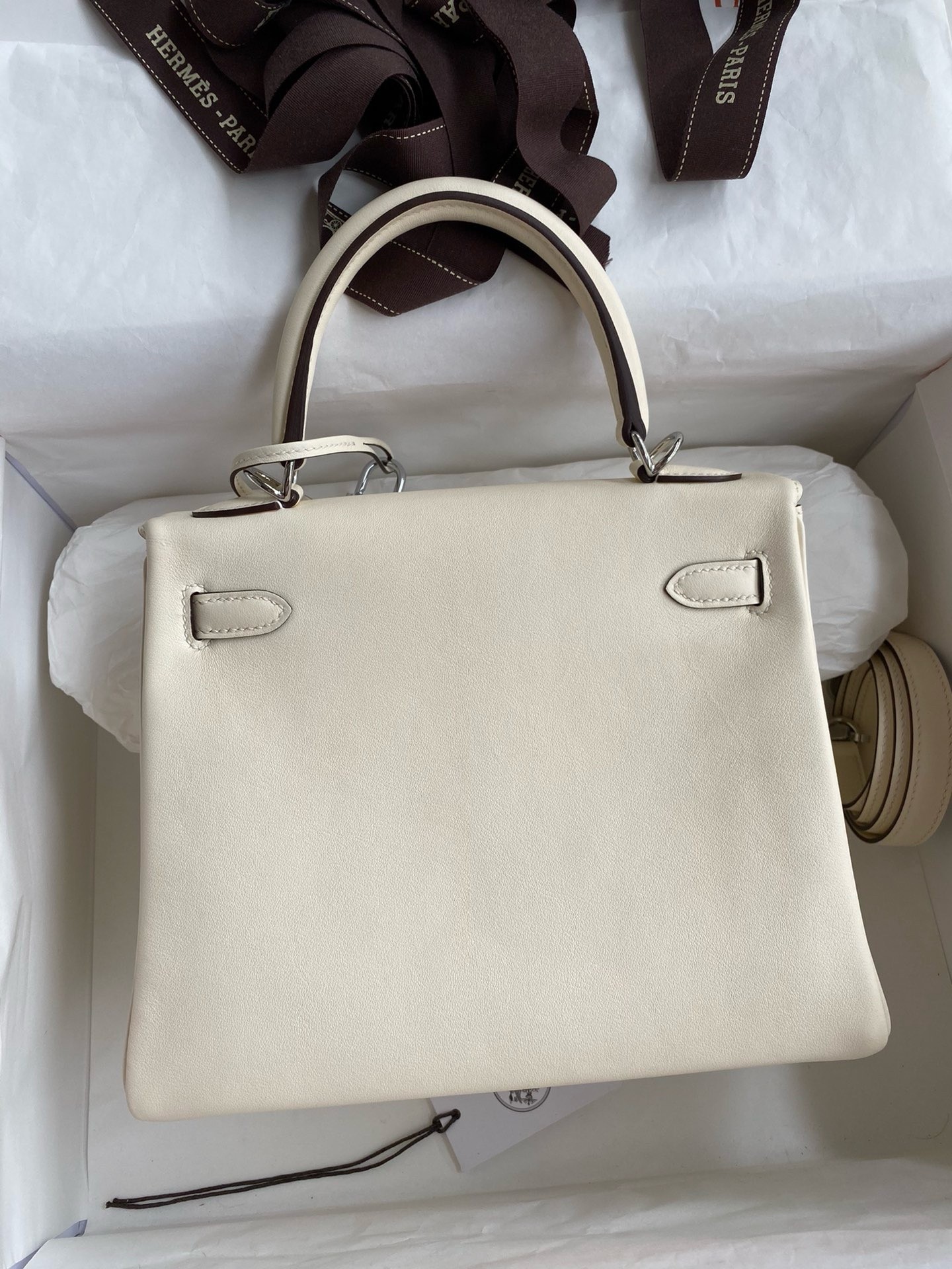 H**mes kelly retourne 25 handmade bag in nata swift calfskin