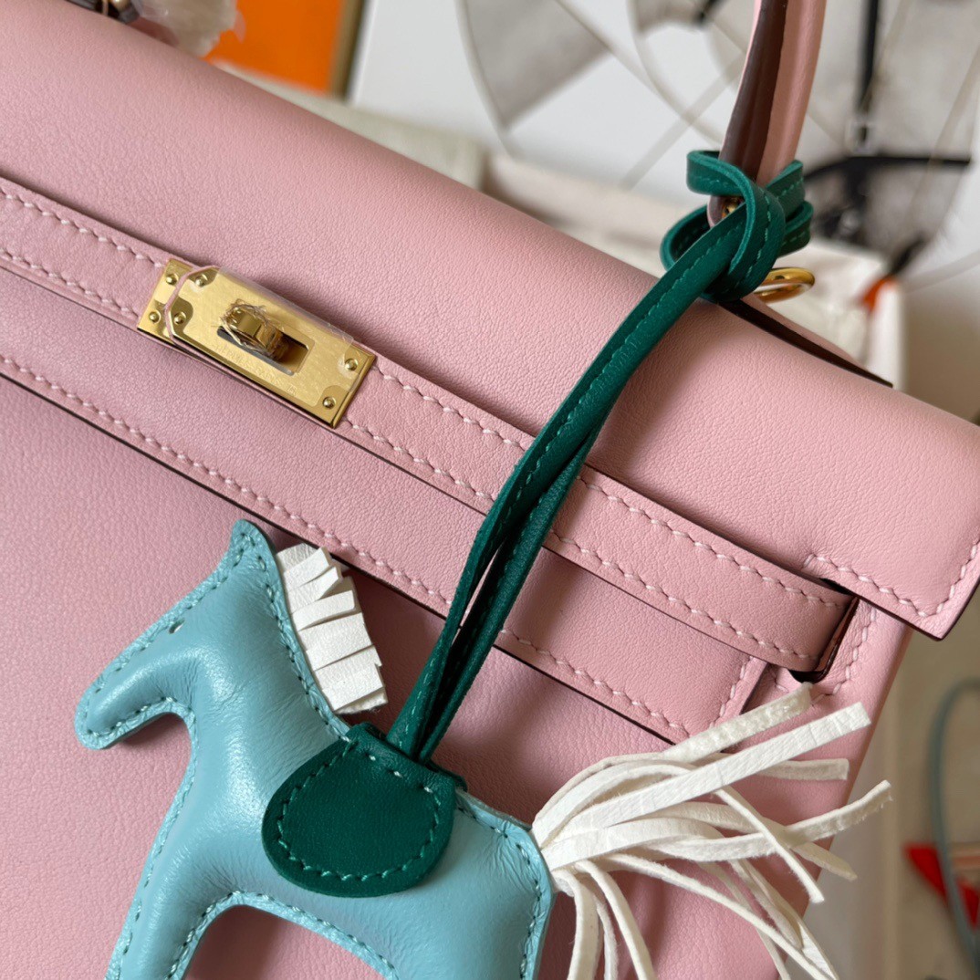 H**mes kelly retourne 25 handmade bag in pink swift calfskin