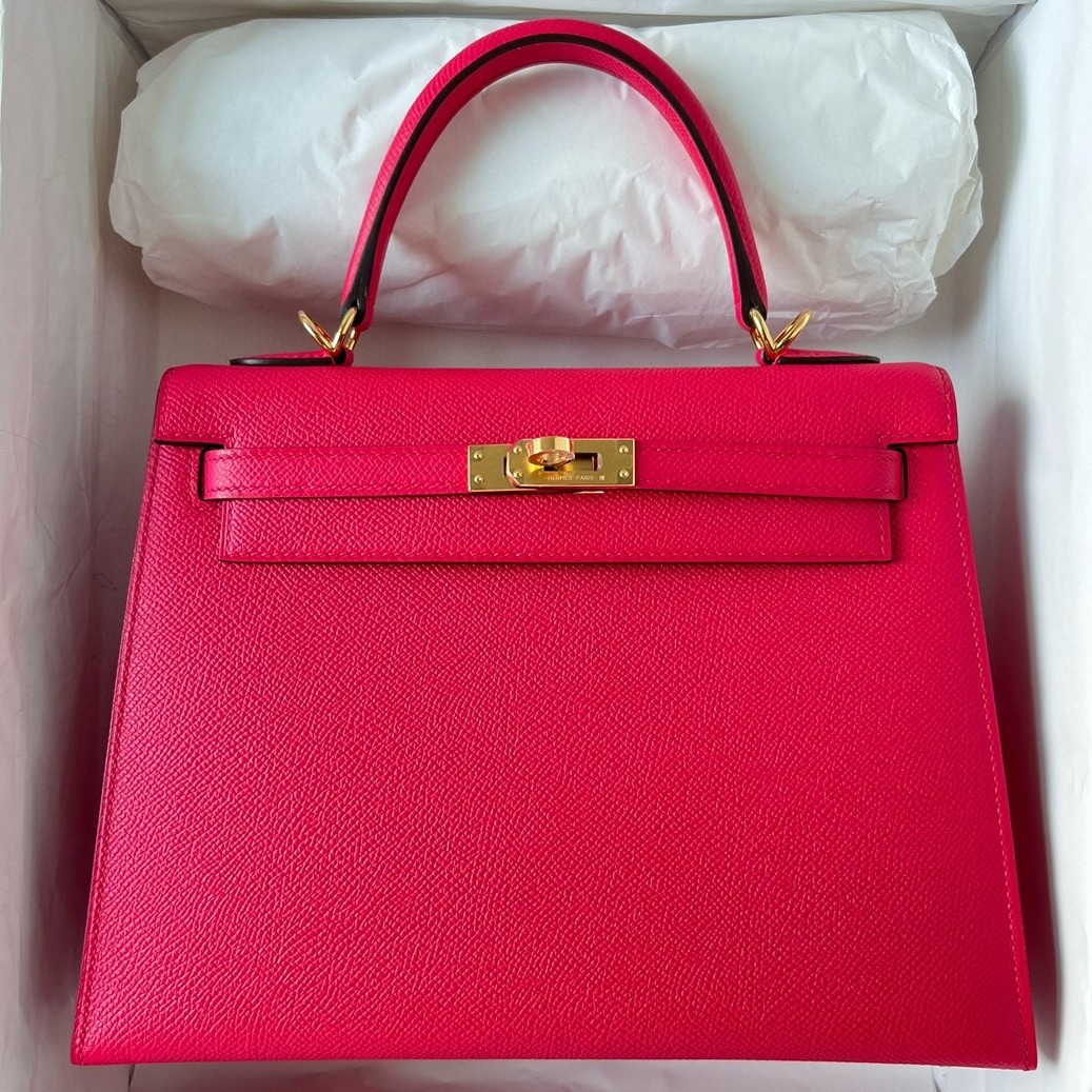 H**mes kelly sellier 28 handmade bag in rose extreme epsom calfskin