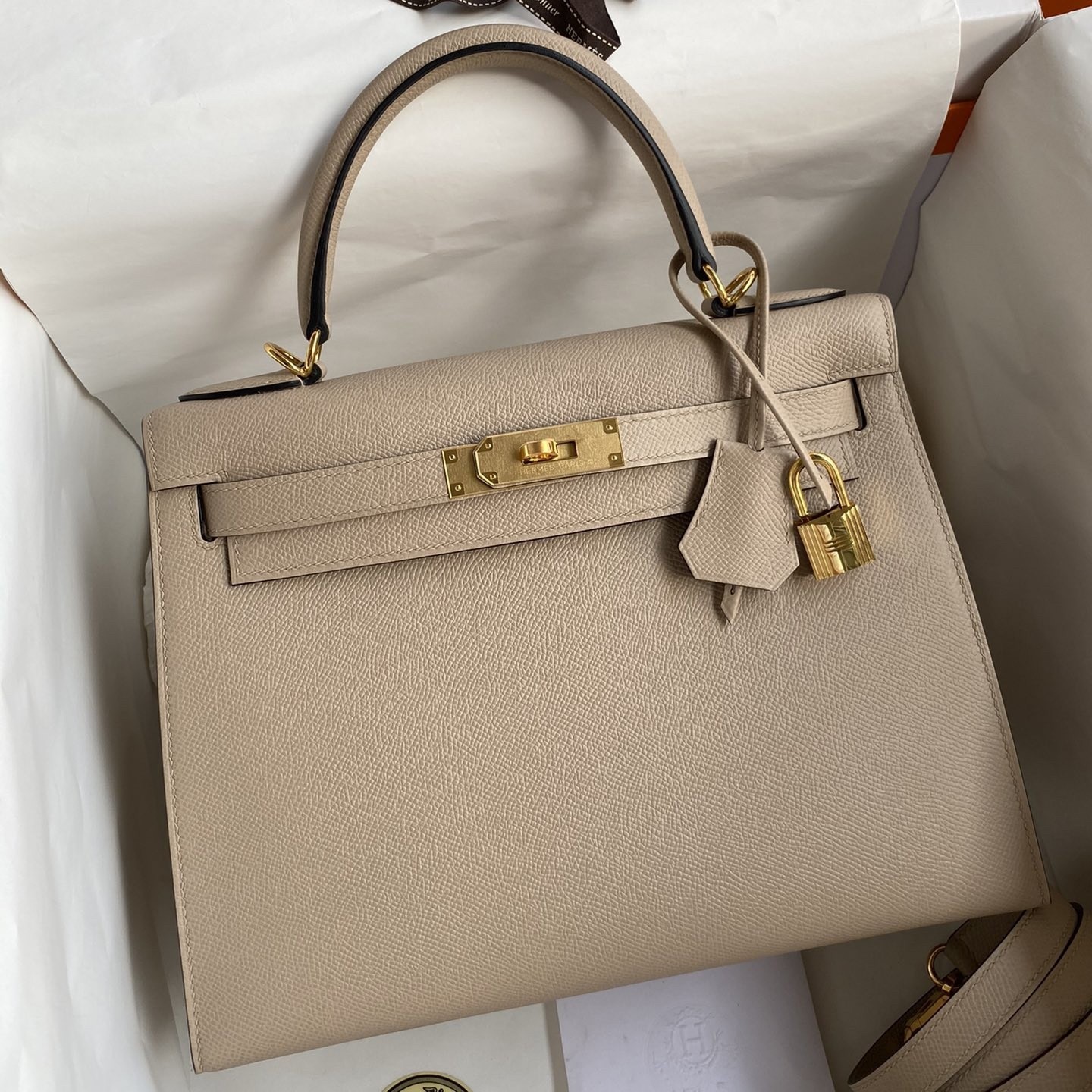 H**mes kelly sellier 28 handmade bag in trench epsom calfskin