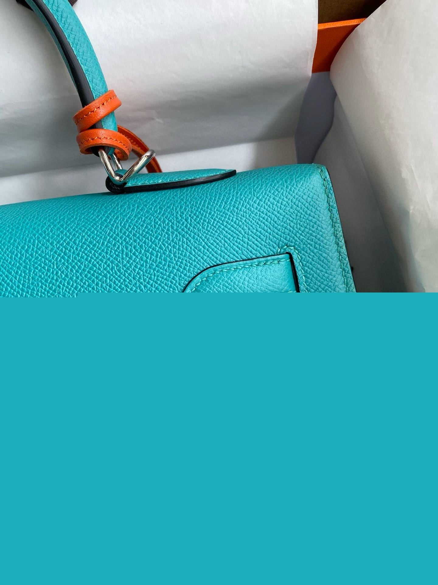 H**mes kelly sellier 32 handmade bag in blue paon epsom calfskin