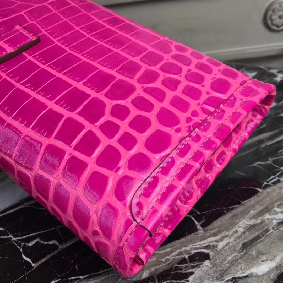 H**mes jige elan 29 clutch in rose red crocodile leather
