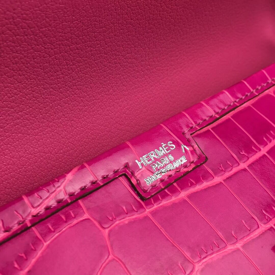 H**mes jige elan 29 clutch in rose red crocodile leather