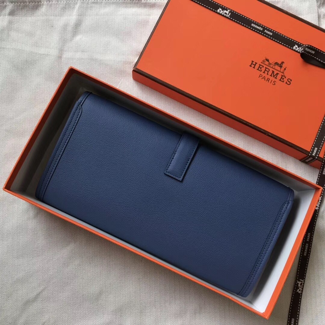 H**mes jige elan 29 clutch bag in blue agate epsom leather