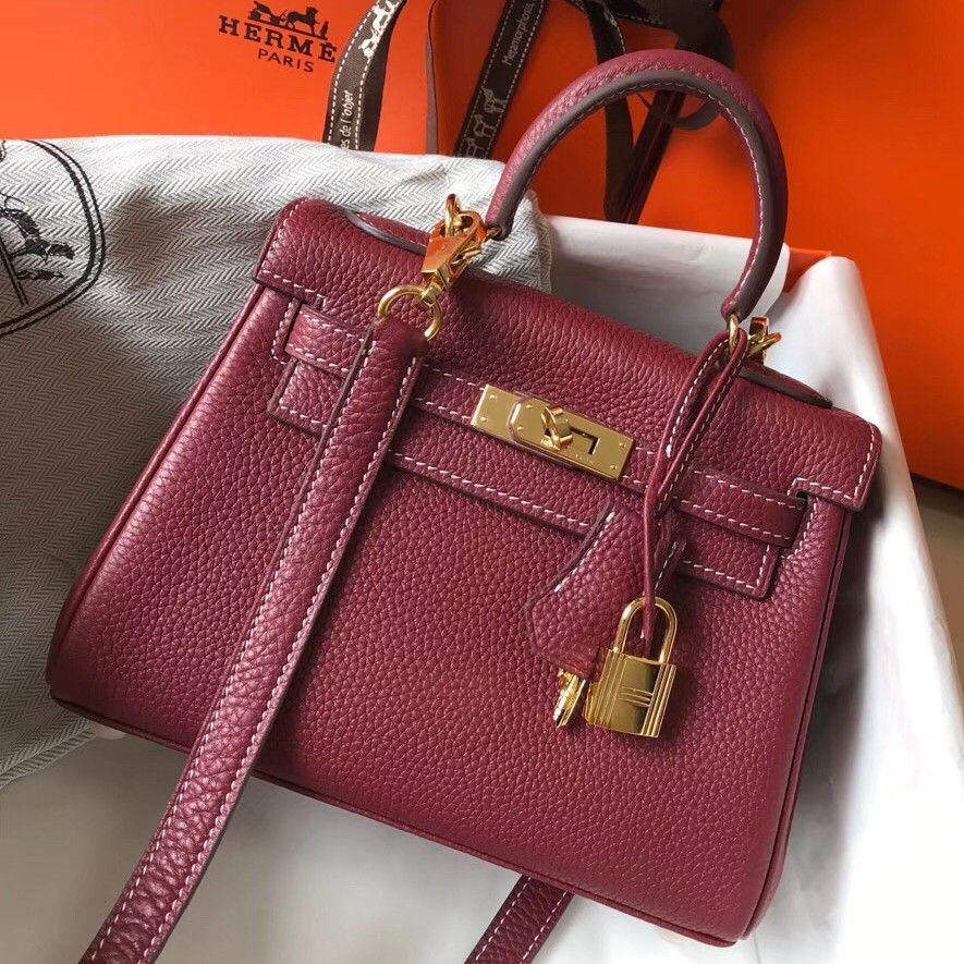 H**mes mini kelly 20cm bag in bordeaux clemence leather