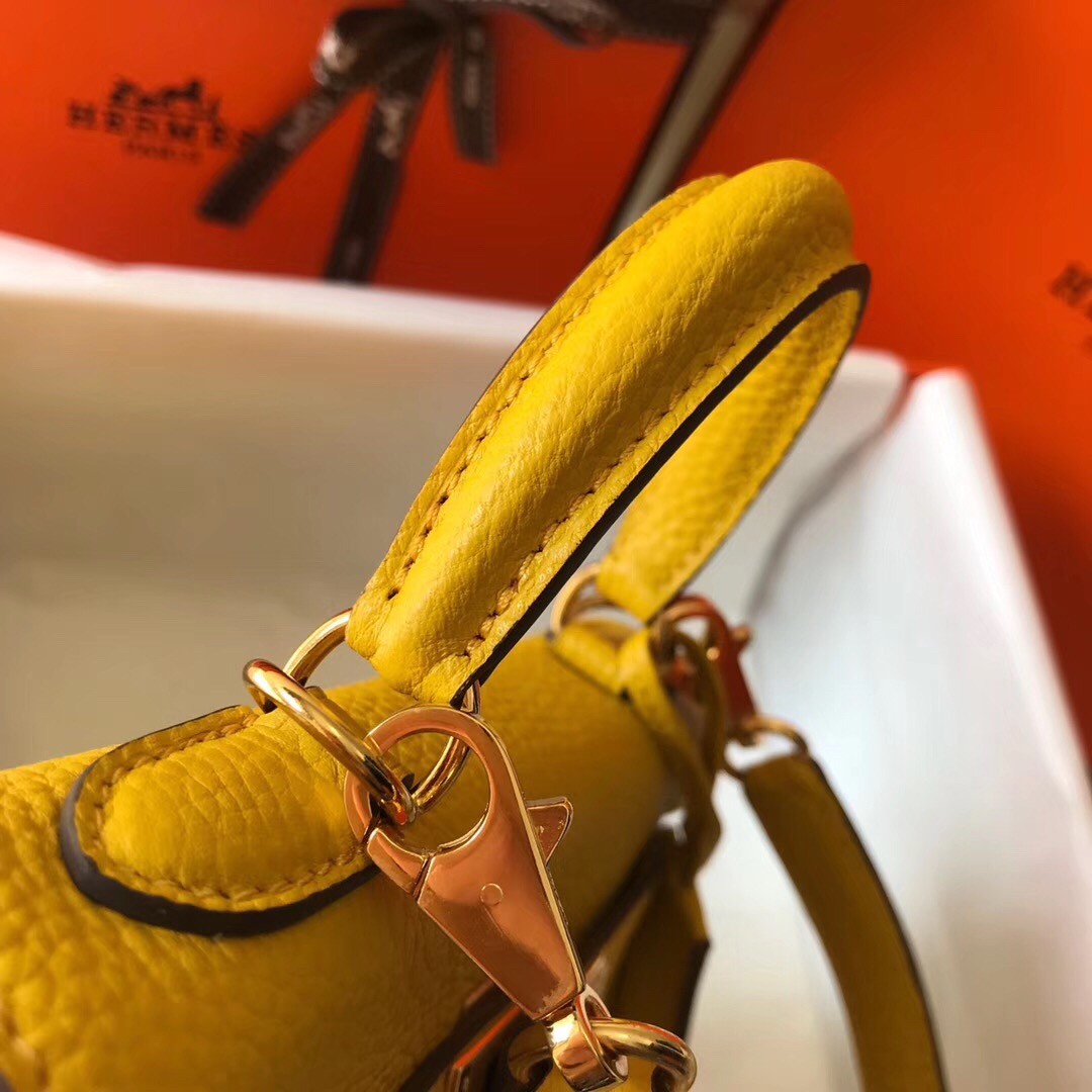 H**mes mini kelly 20cm bag in yellow clemence leather