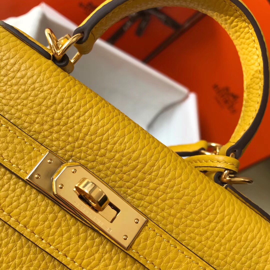 H**mes mini kelly 20cm bag in yellow clemence leather