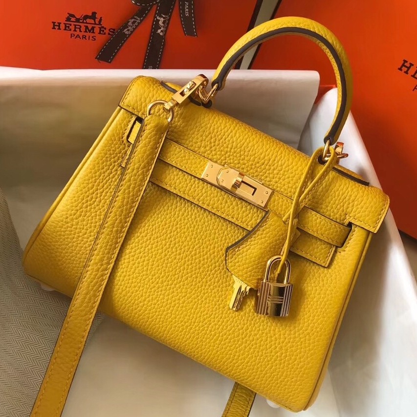 H**mes mini kelly 20cm bag in yellow clemence leather