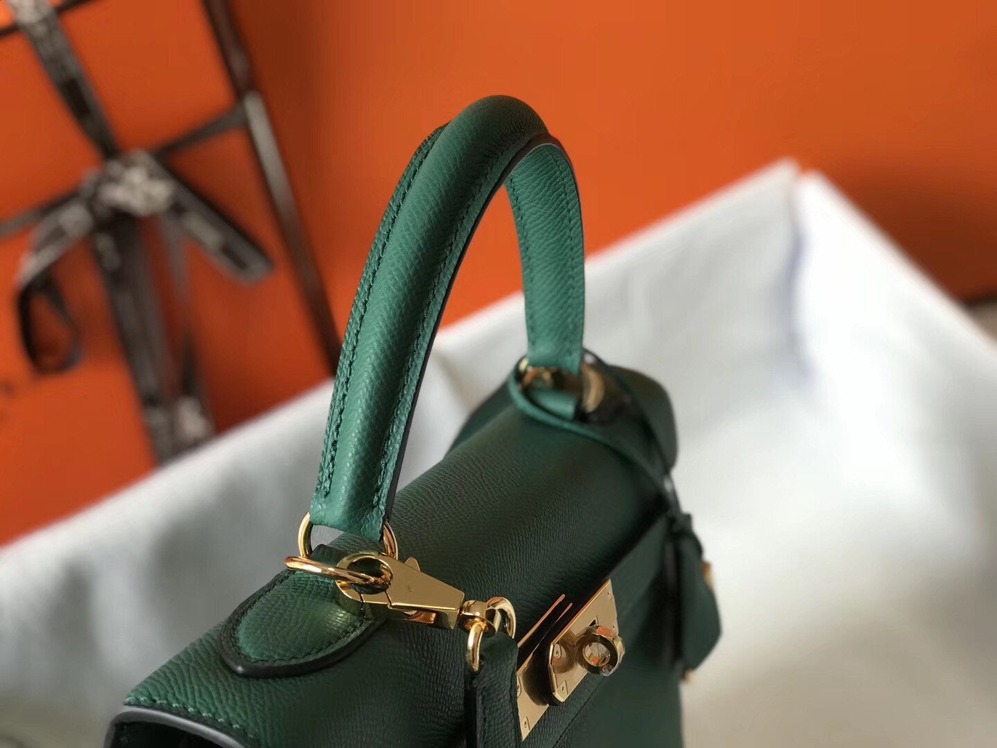 H**mes kelly 28cm sellier bag in malachite epsom leather