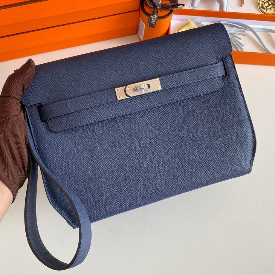 H**mes kelly depeches 25 pouch in blue saphir epsom calfskin
