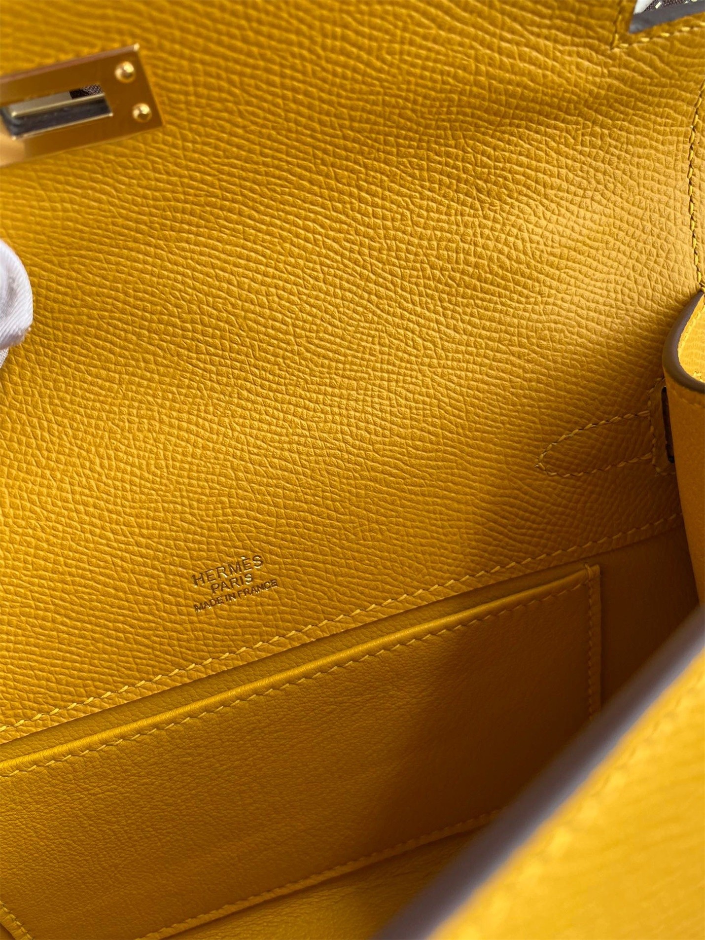 H**mes kelly pochette handmade bag in jaune ambre epsom calfskin