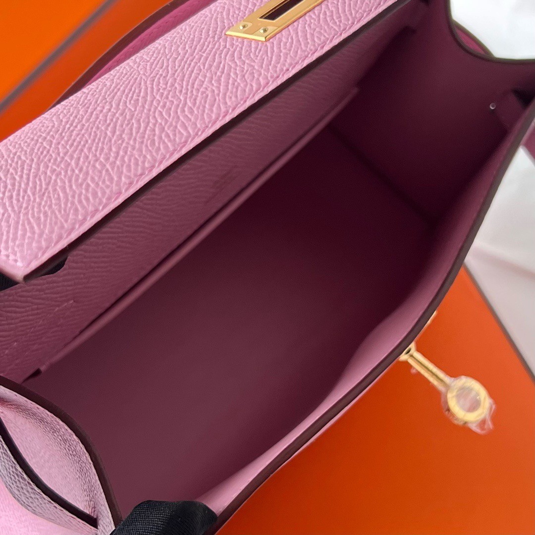 H**mes kelly pochette handmade bag in mauve sylvestre epsom calfskin