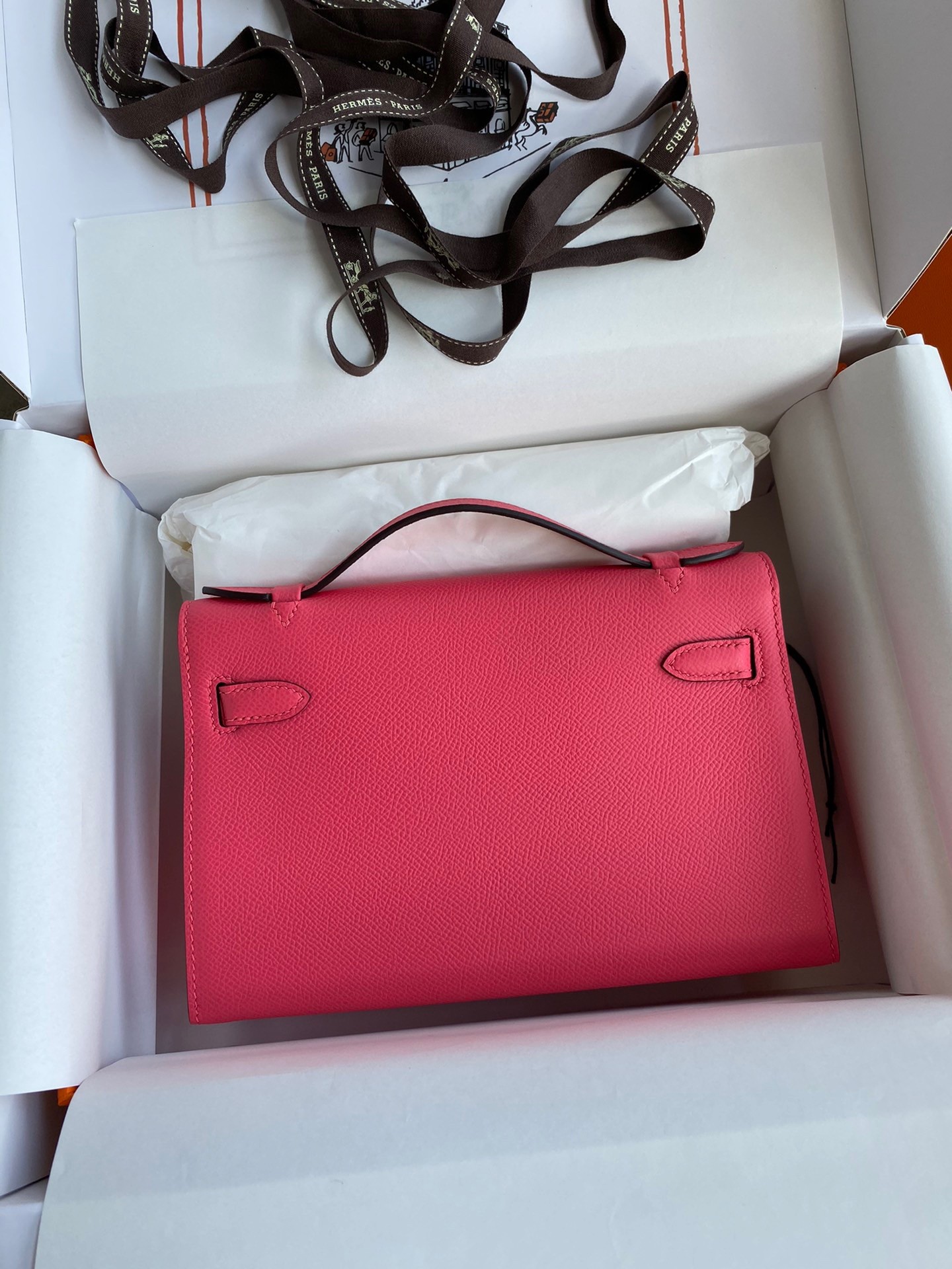 H**mes kelly pochette handmade bag in rose lipstick epsom calfskin