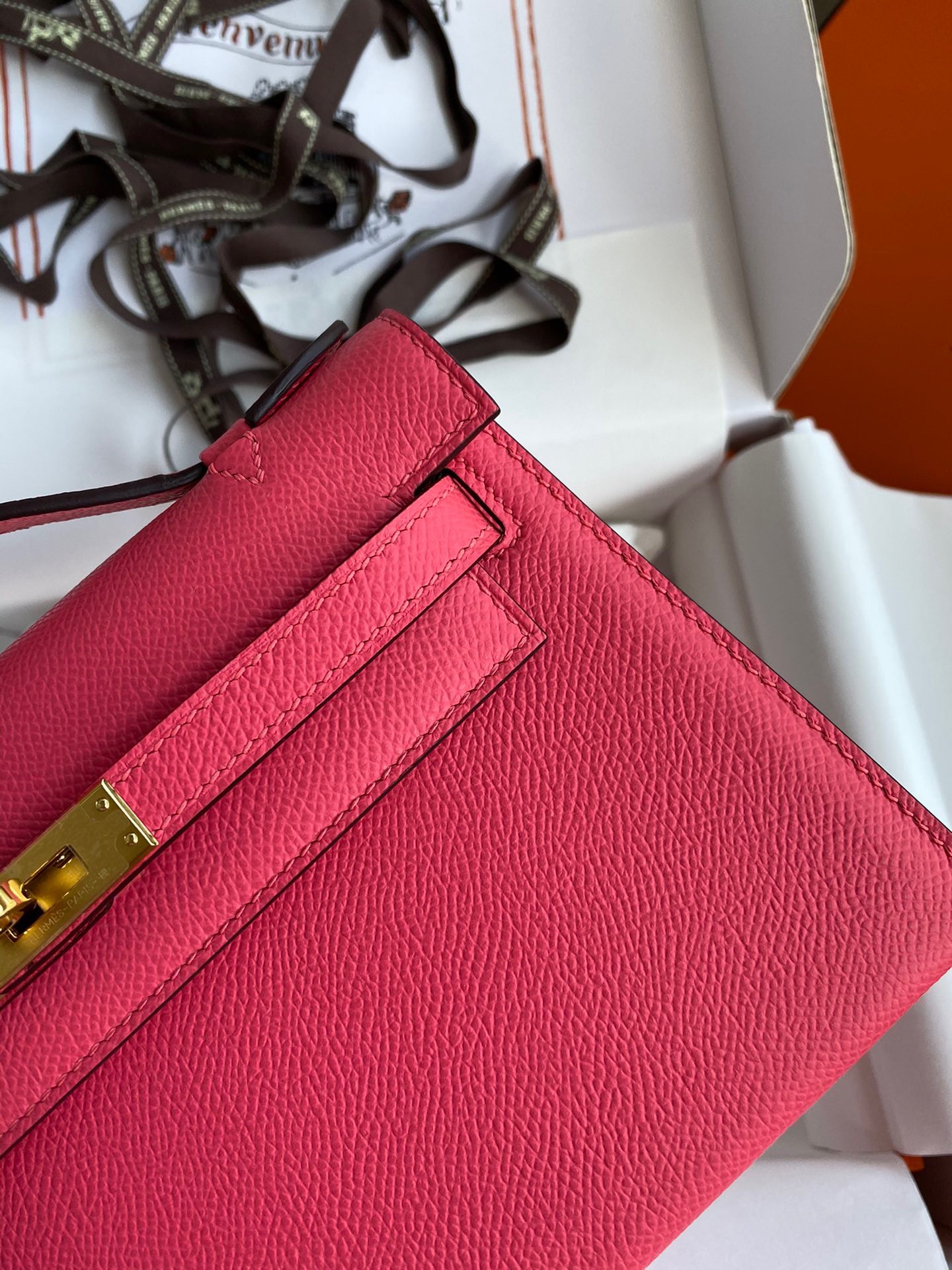 H**mes kelly pochette handmade bag in rose lipstick epsom calfskin