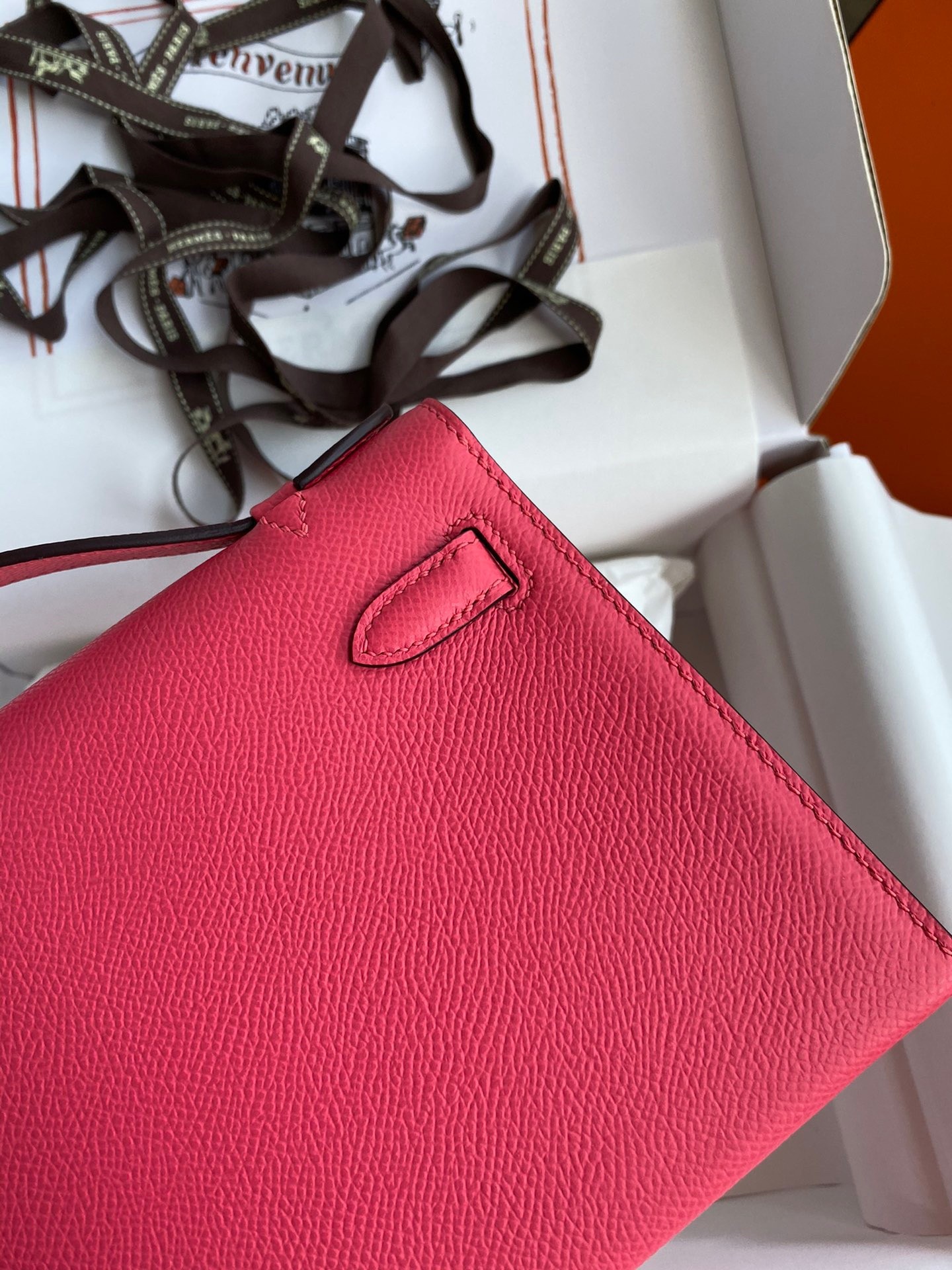 H**mes kelly pochette handmade bag in rose lipstick epsom calfskin