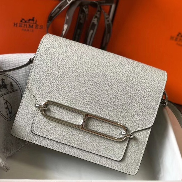 H**mes sac roulis mini bag in pearl grey evercolor calfskin