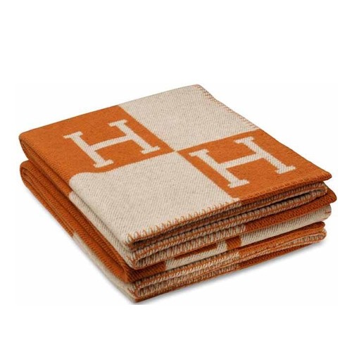 H**mes avalon blanket in orange wool and cashmere