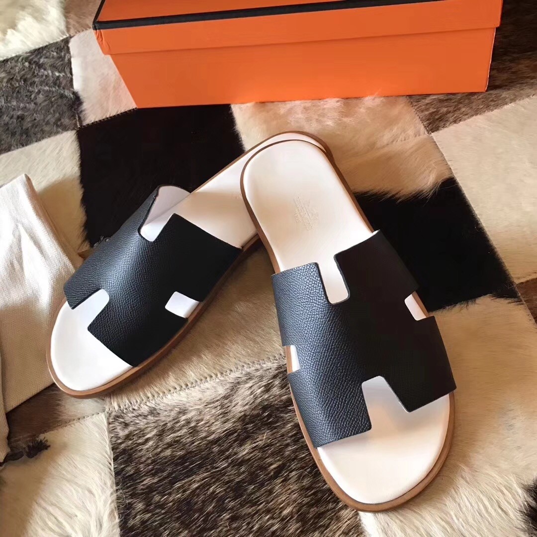 H**mes izmir sandals in black epsom leather