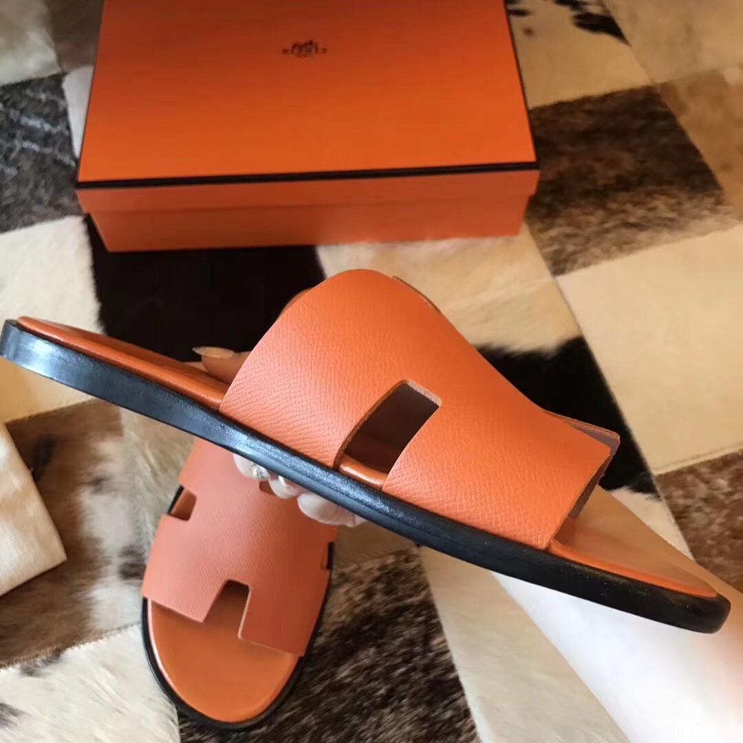 H**mes izmir sandals in orange epsom leather