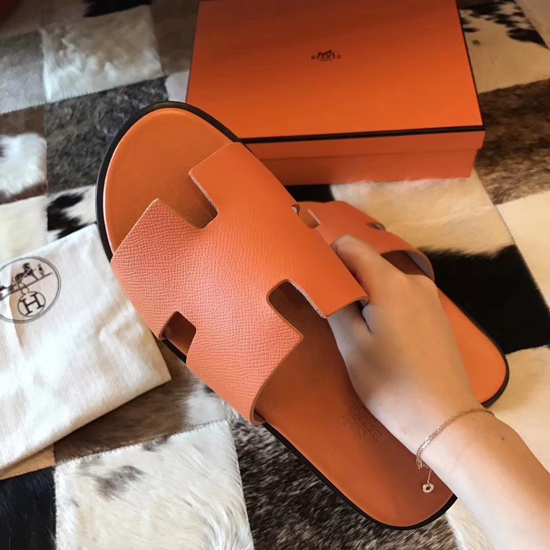 H**mes izmir sandals in orange epsom leather