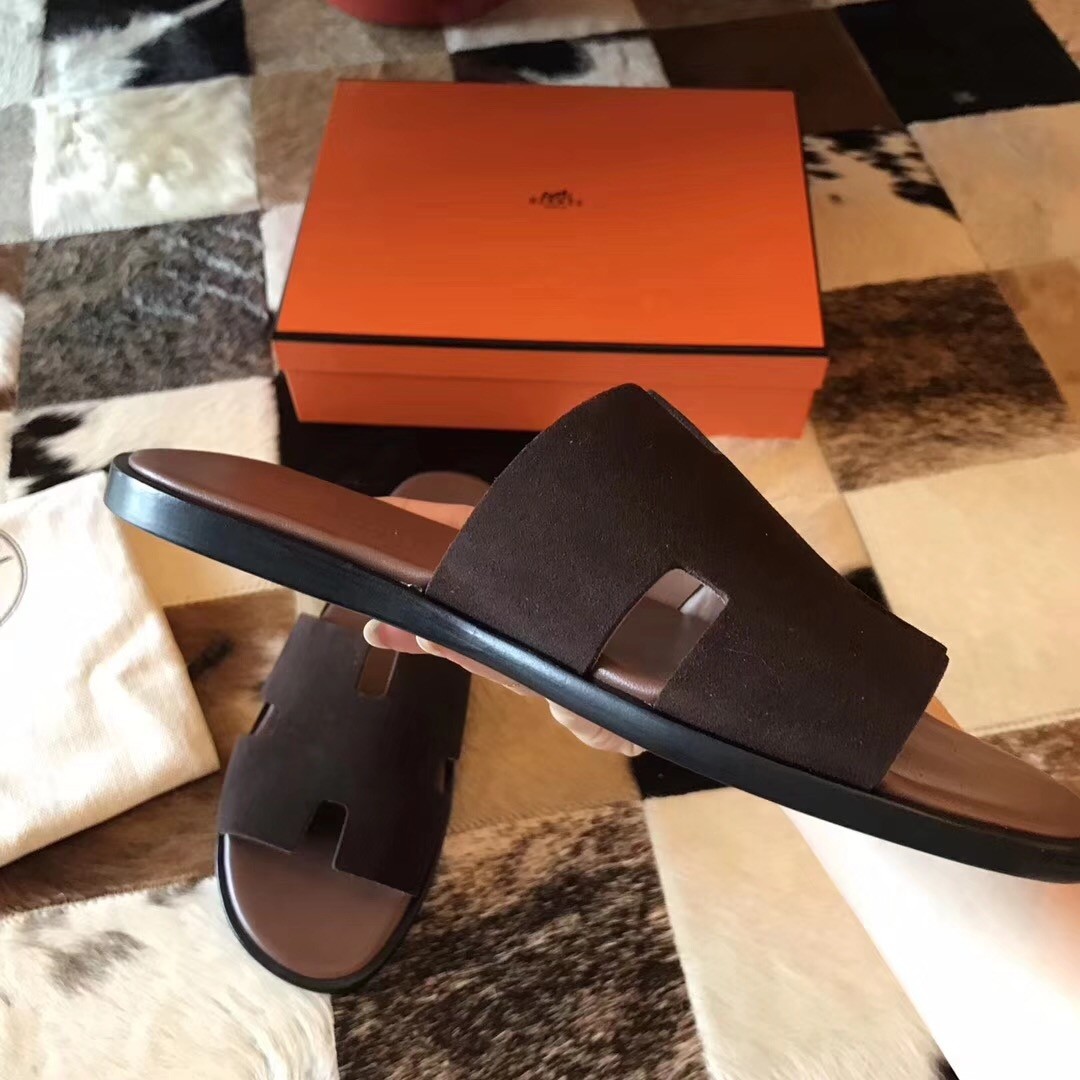 H**mes izmir sandals in chocolate suede leather
