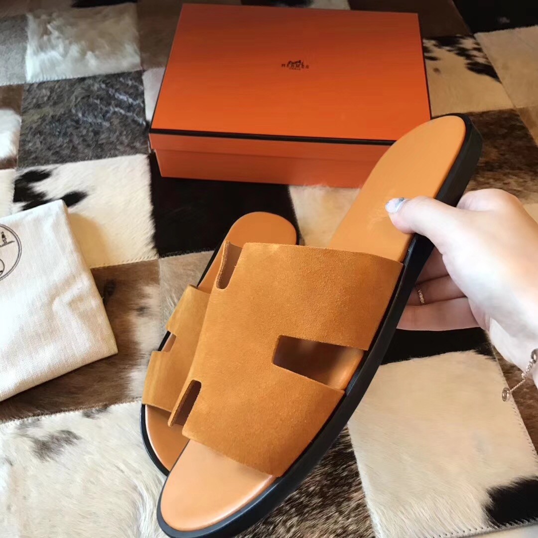 H**mes izmir sandals in orange suede leather