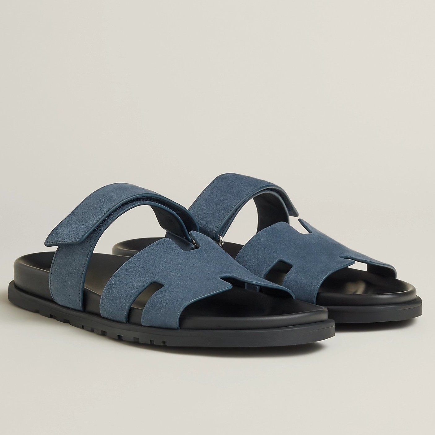 H**mes men''s chypre sandals in blue suede calfskin