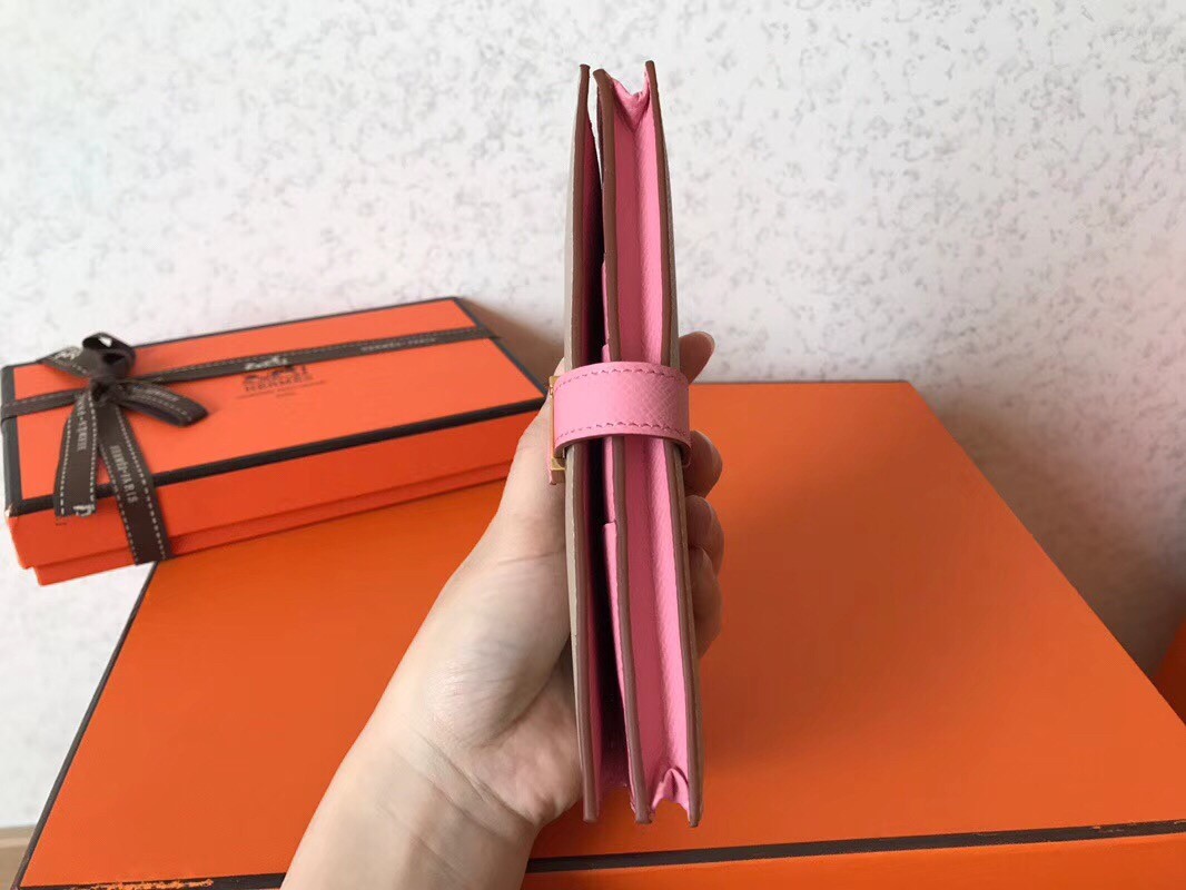 H**mes bi-color epsom bearn wallet grey/pink