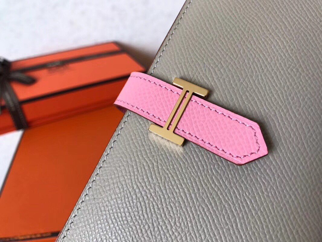 H**mes bi-color epsom bearn wallet grey/pink