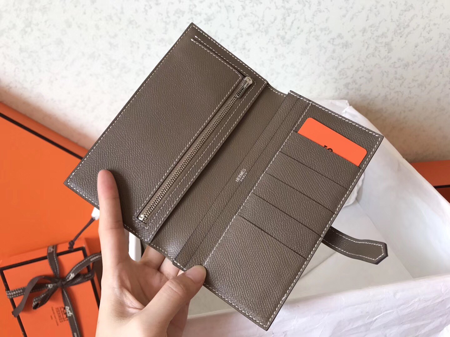 H**mes bi-color epsom bearn wallet black/taupe