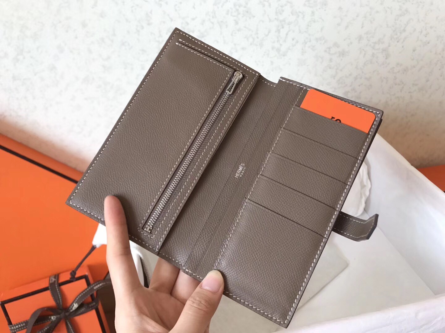 H**mes bi-color epsom bearn wallet ultraviolet/taupe