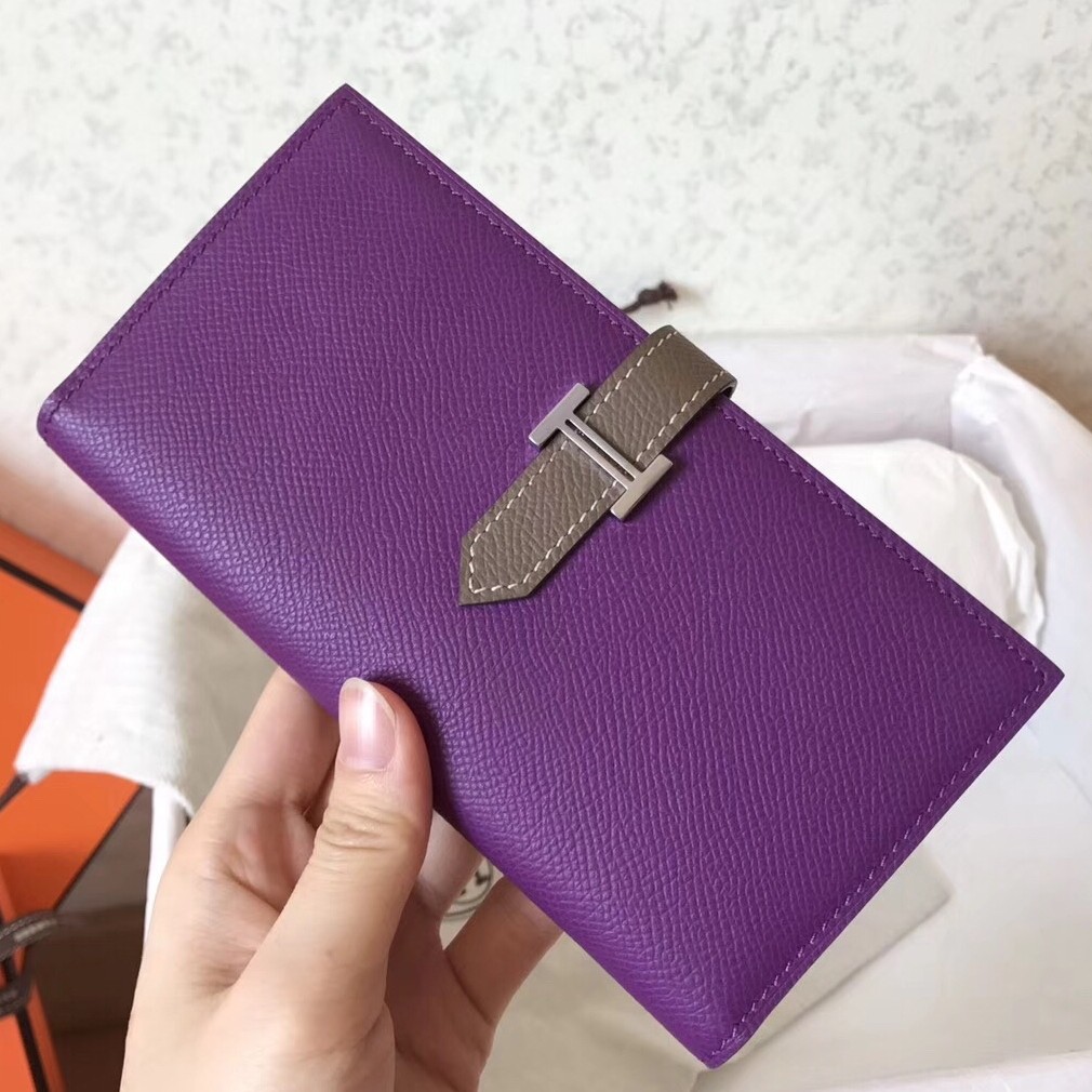 H**mes bi-color epsom bearn wallet ultraviolet/taupe