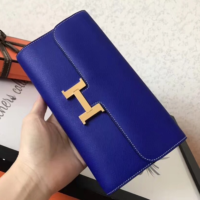 H**mes blue electric epsom constance long wallet