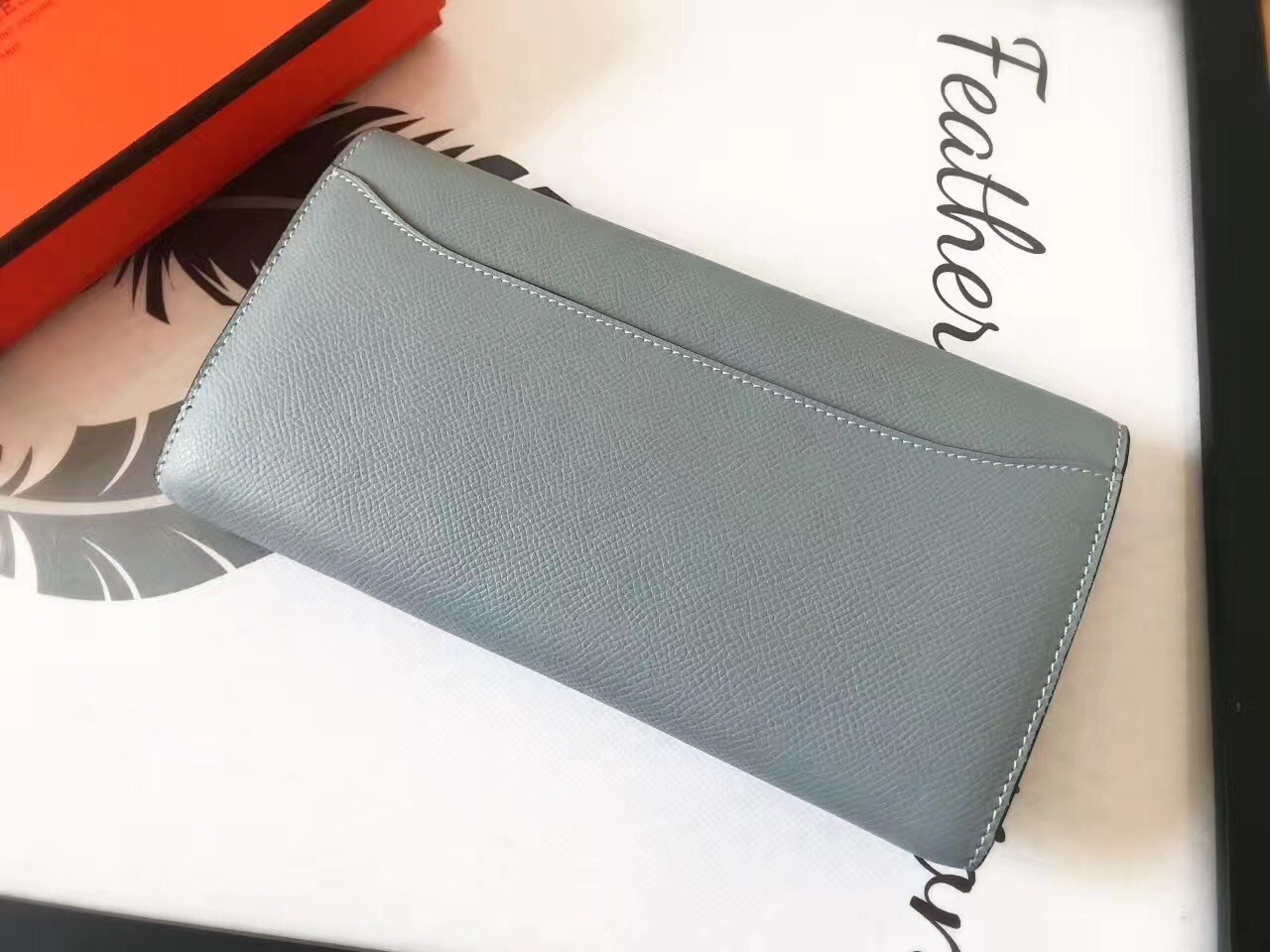H**mes blue lin epsom constance long wallet