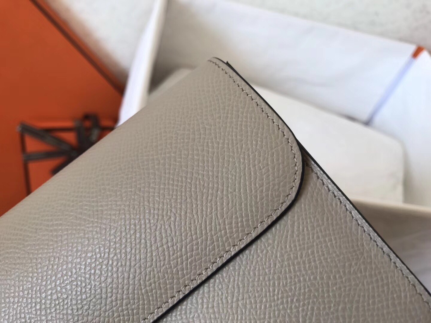 H**mes grey epsom constance long wallet