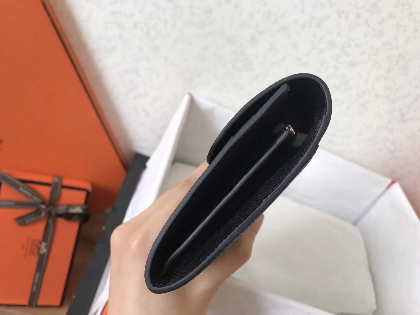 H**mes black epsom constance long wallet