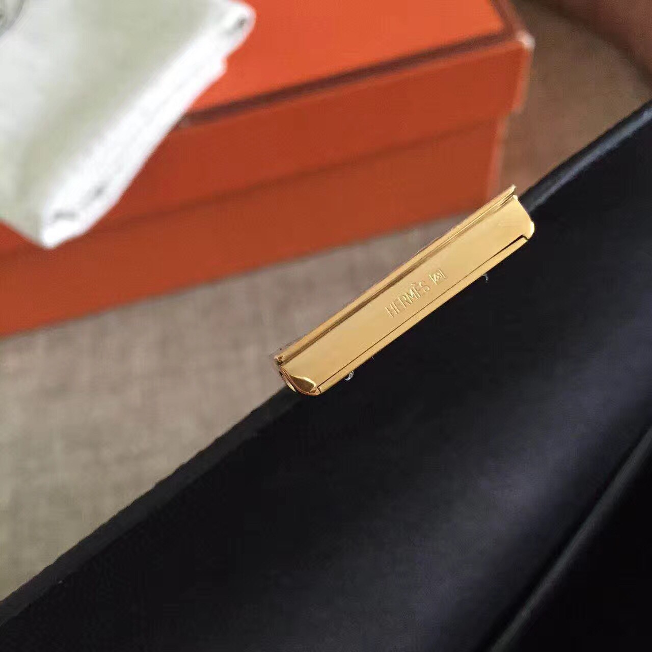 H**mes black epsom constance long wallet