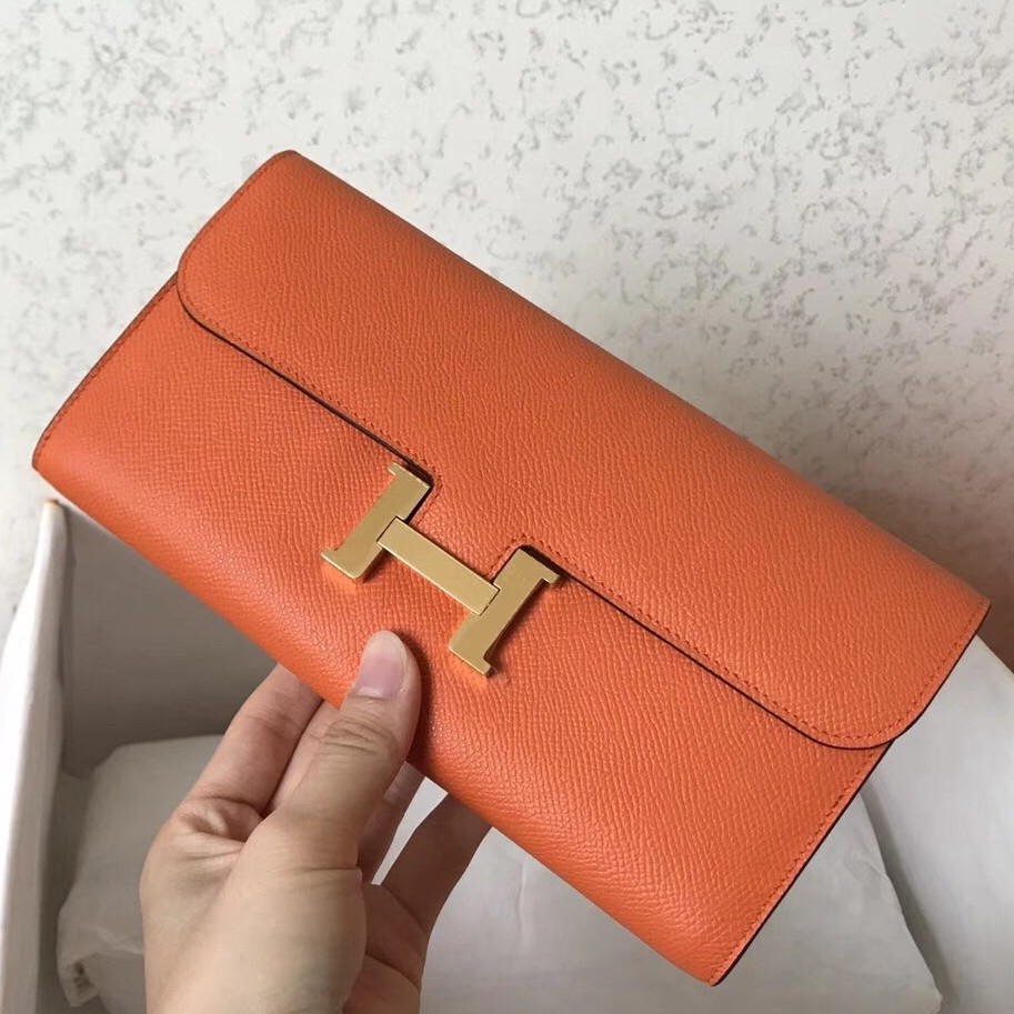 H**mes orange epsom constance long wallet